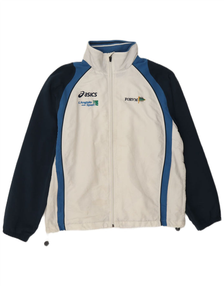 Asics Mens Graphic Tracksuit Top Jaqueta Médio Branco Colourblock Poliéster