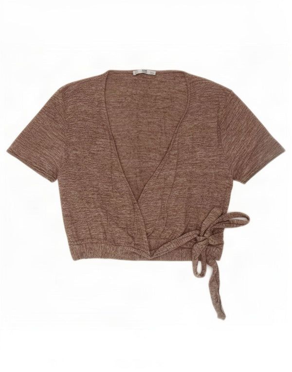 Cardigã feminino Zara com manga curta e manga curta UK 14 grande bege manchado