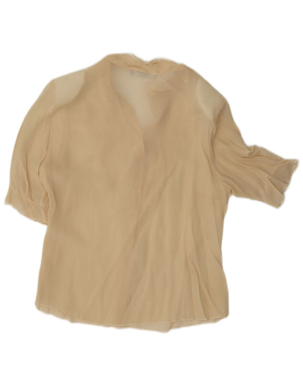 Camisa feminina vintage de manga curta com babados na frente UK 12 bege médio