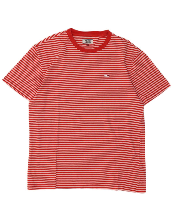 Tommy Hilfiger Camiseta masculina grande de algodão listrado vermelho