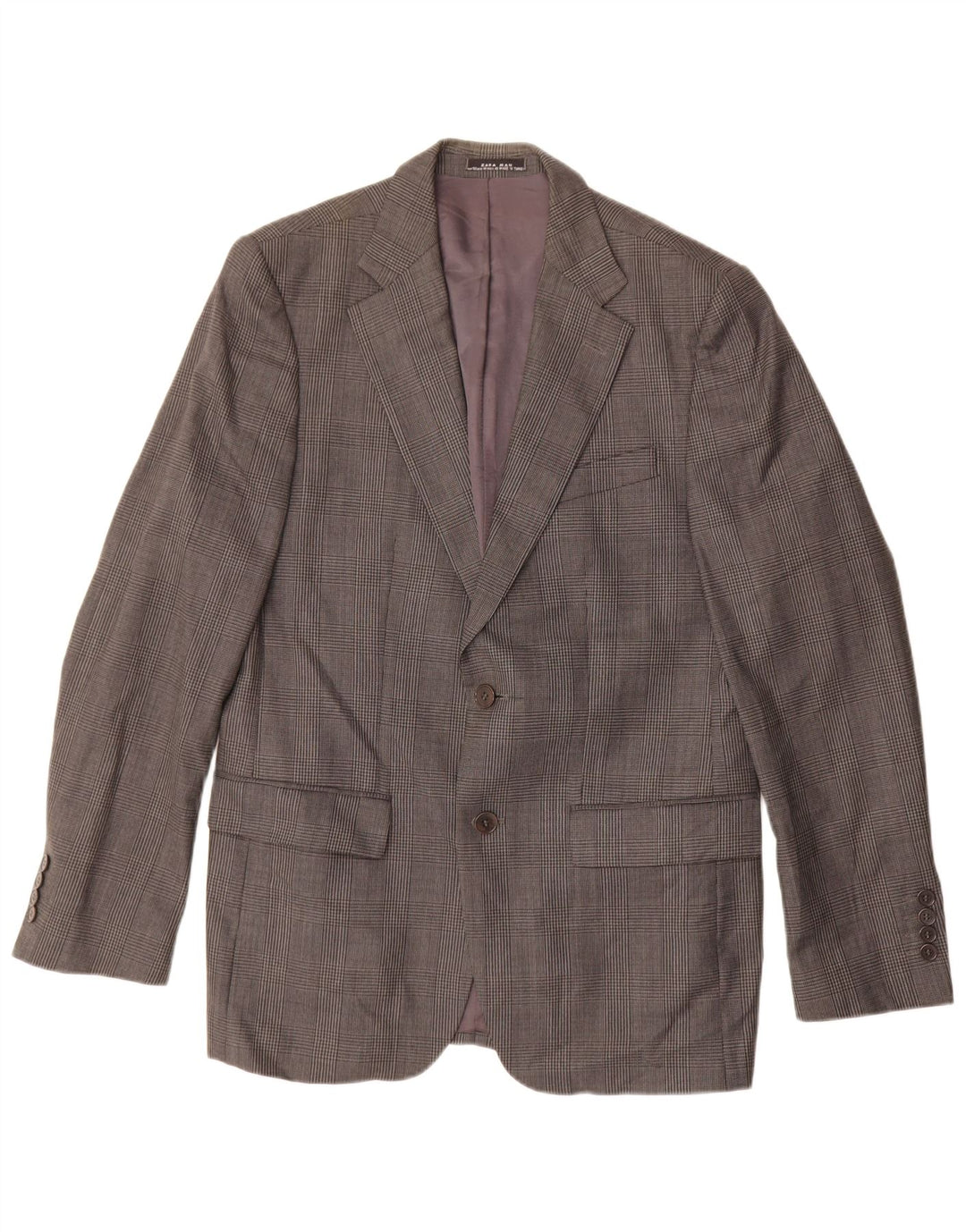 Jaqueta blazer masculina ZARA com 2 botões EU 50 cinza médio Houndstooth viscose