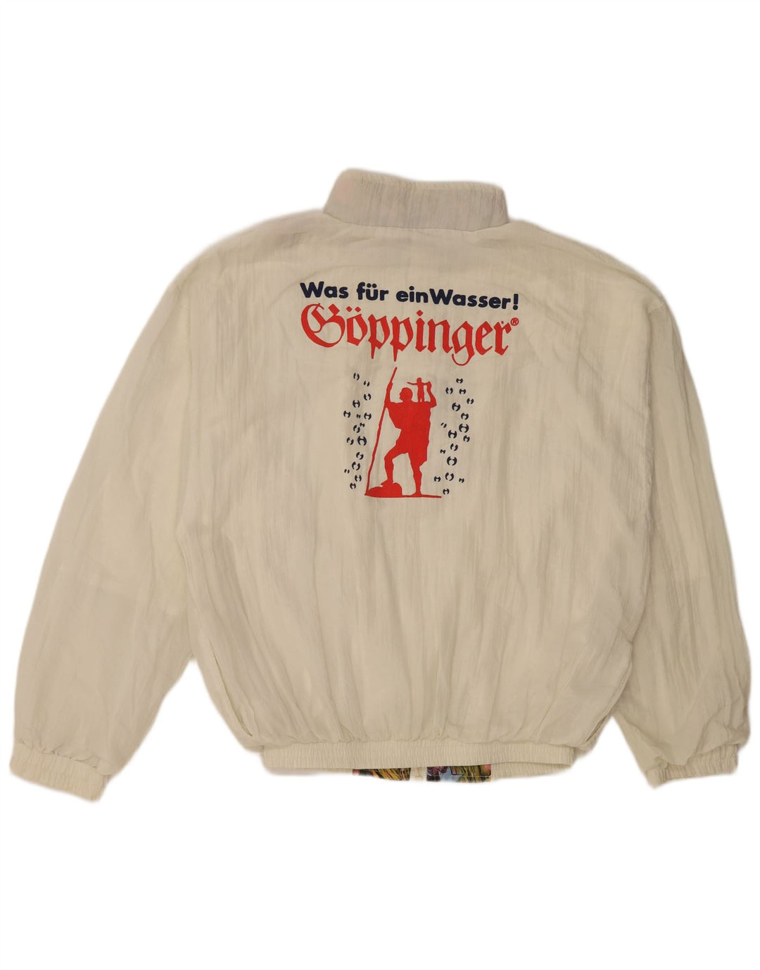 VINTAGE Womens Graphic Tracksuit Top Jacket UK 16 Large Off White