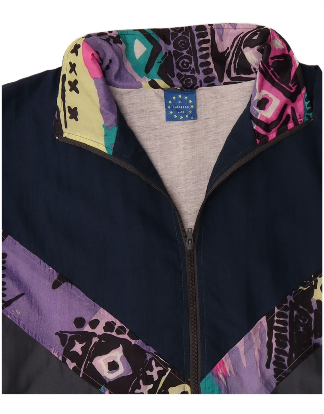 Jaqueta superior de agasalho masculino vintage XL Grey Colourblock poliéster 90s