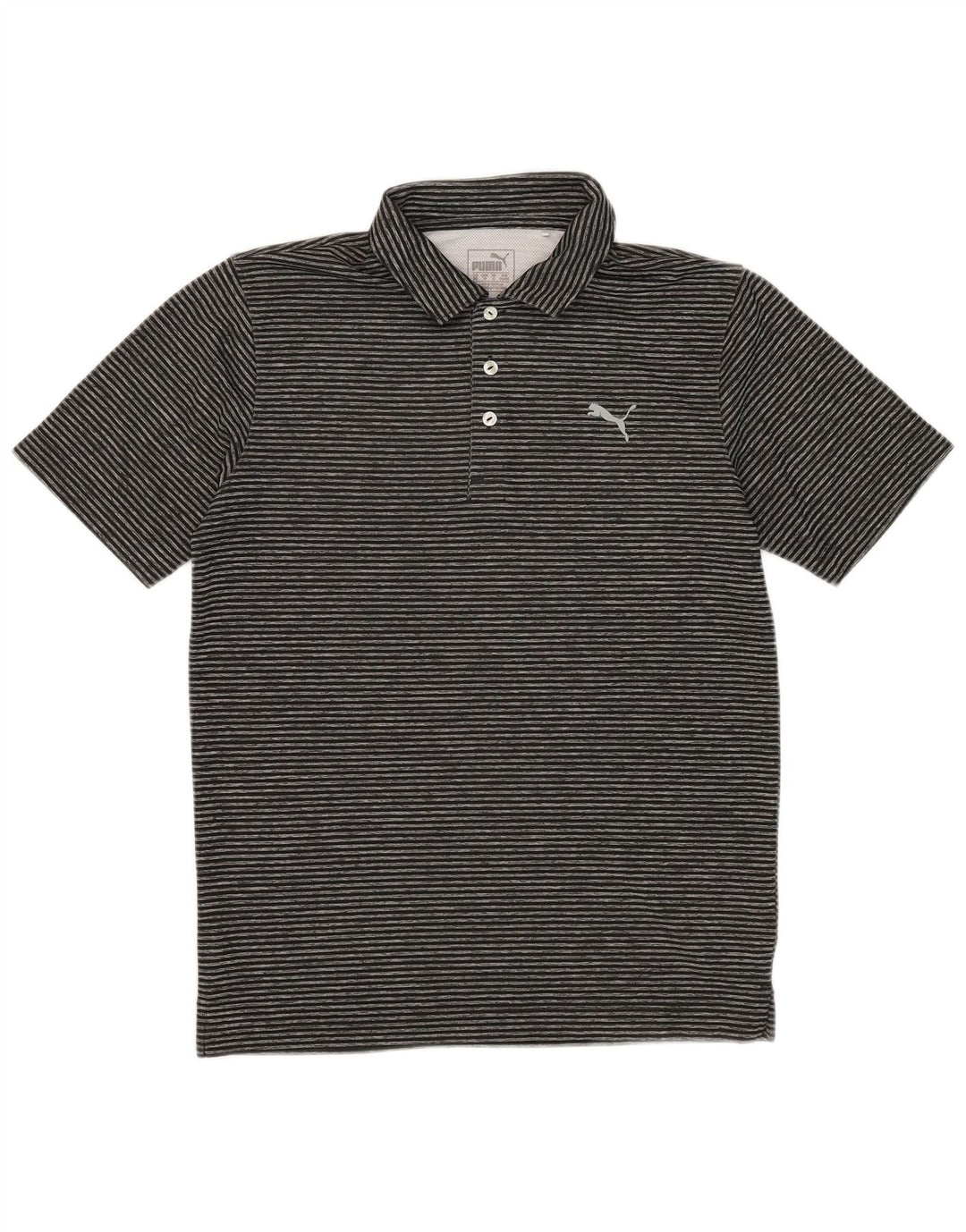 Camisa polo masculina Puma pequena listrada preta de poliéster
