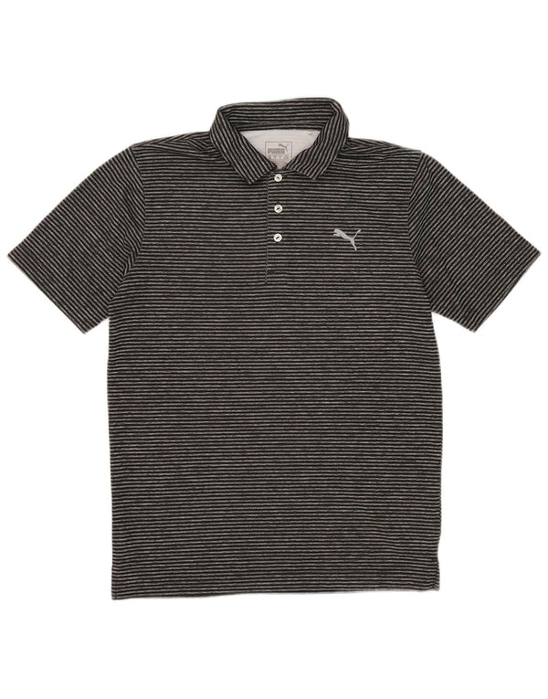 Camisa polo masculina Puma pequena listrada preta de poliéster