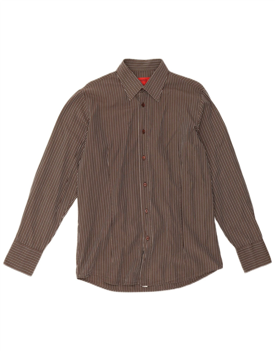 Camisa masculina Hugo Boss de algodão listrado marrom médio