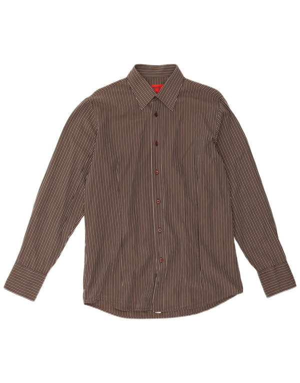 Camisa masculina Hugo Boss de algodão listrado marrom médio