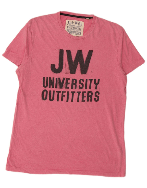 JACK WILLS Camiseta masculina gráfica top pequeno algodão rosa