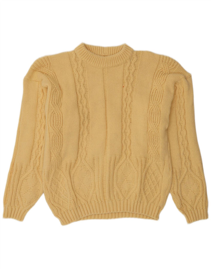 Suéter vintage masculino com gola redonda grande amarelo