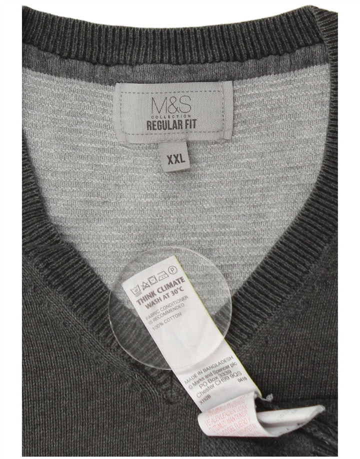 Suéter masculino Marks & Spencer com ajuste regular e decote em V 2XL algodão cinza