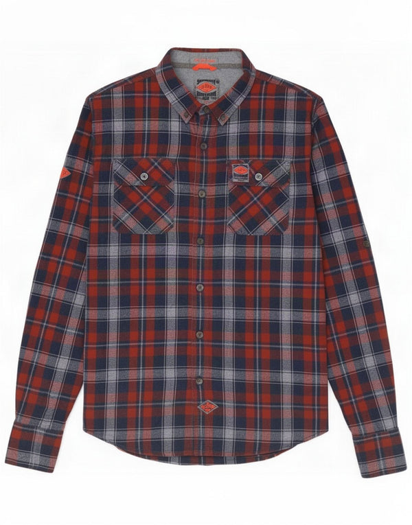 Camisa masculina Superdry XL algodão xadrez azul marinho