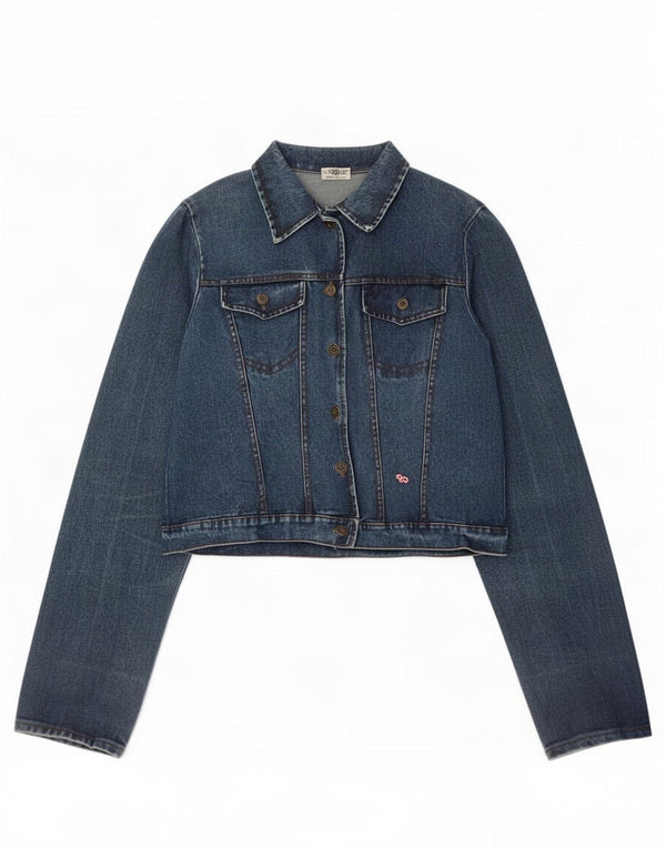 Jaqueta jeans feminina vintage UK 14 azul médio