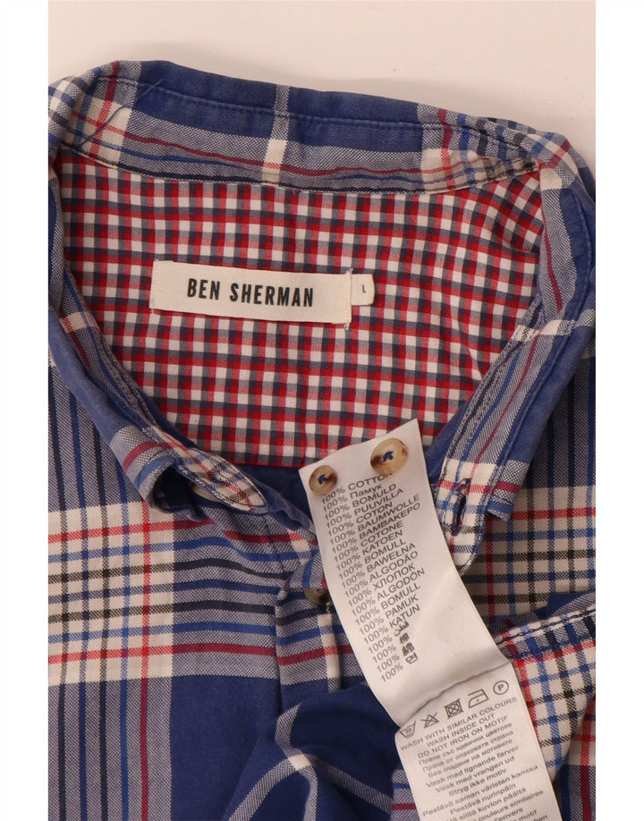 Camisa masculina Ben Sherman grande algodão xadrez azul marinho