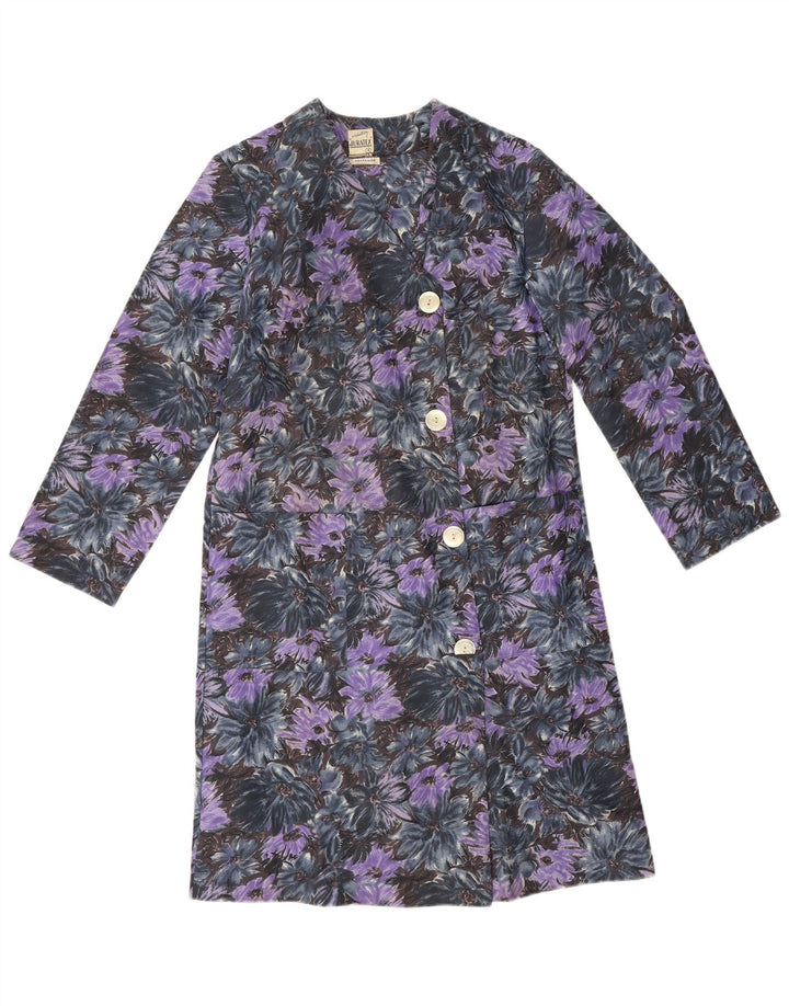 Sobretudo feminino vintage UK 14 poliamida floral roxa média