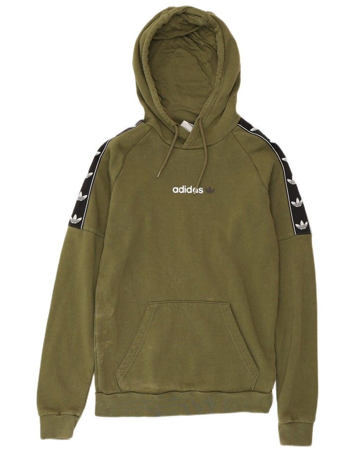 ADIDAS Mens Graphic Hoodie Jumper XS Khaki Colourblock Algodão