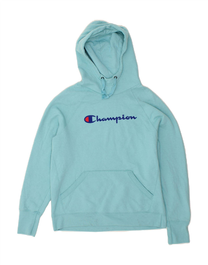 CHAMPION Womens Graphic Hoodie Jumper UK 14 Medium Blue Cotton Vintage Champion and Second-Hand Champion from Messina Hembry 