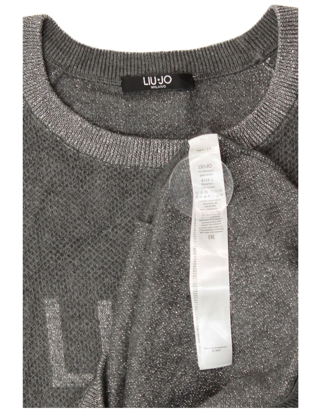 Suéter feminino Liu Jo com gola redonda e bloco colorido prateado grande Reino Unido 14