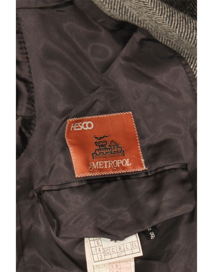 Sobretudo masculino vintage IT 48 lã espinha de peixe cinza médio