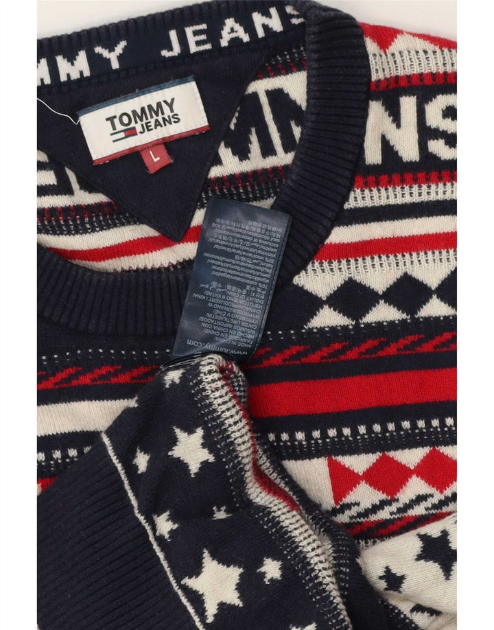 Tommy Hilfiger Suéter masculino com gola redonda, grande listrado multicolorido