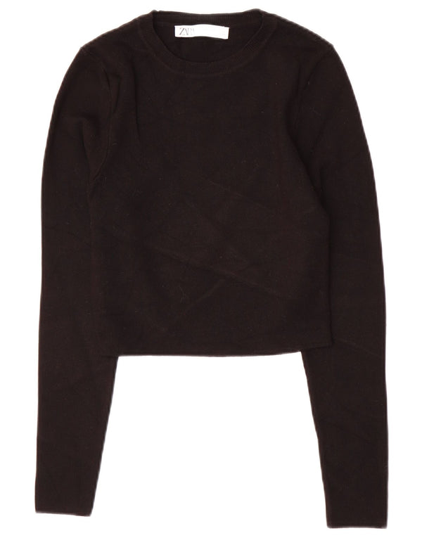 Zara Womens Crop Top Manga Longa Reino Unido 14 Grande Preto