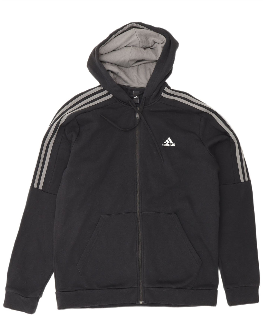 ADIDAS Mens Zip Hoodie Suéter Grande Algodão Preto