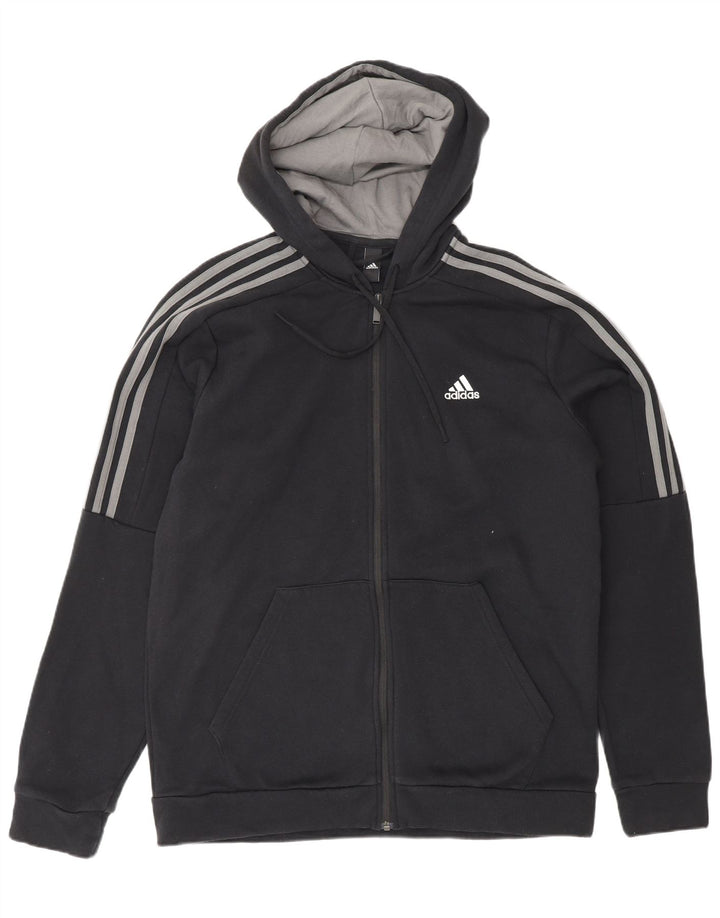 ADIDAS Mens Zip Hoodie Suéter Grande Algodão Preto