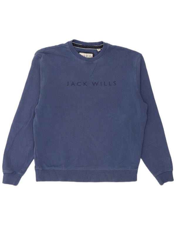 Jack Wills moletom gráfico masculino jumper médio azul algodão