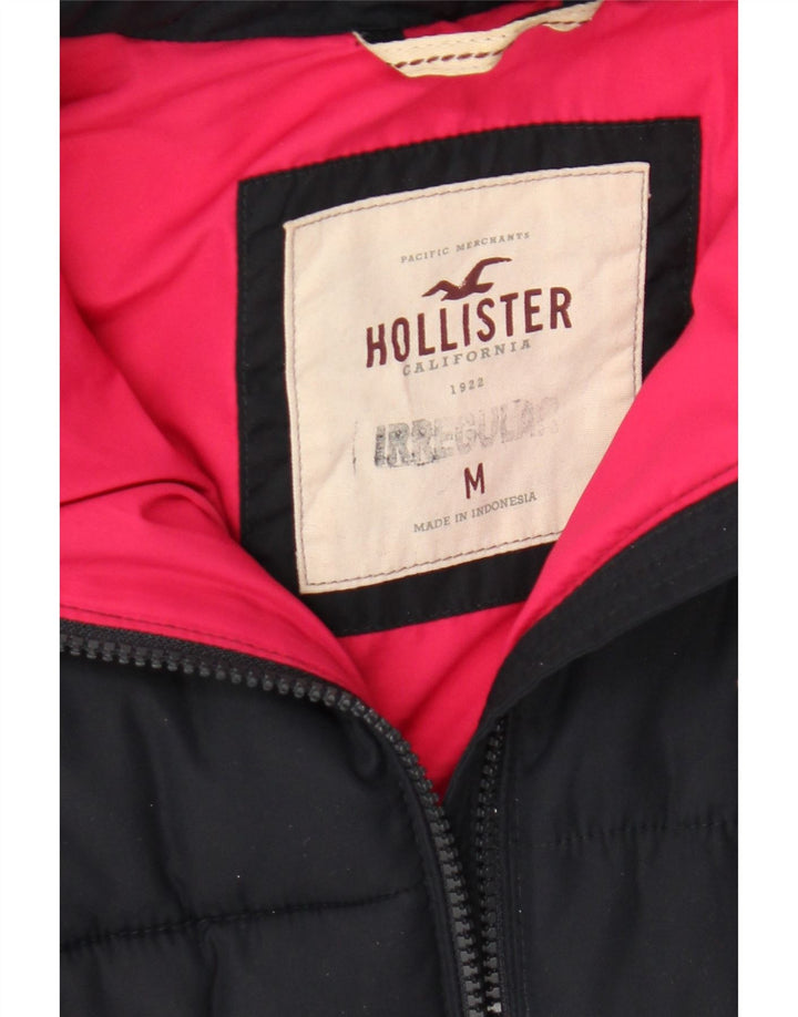 Jaqueta acolchoada com capuz feminina Hollister UK 12 poliéster azul marinho médio