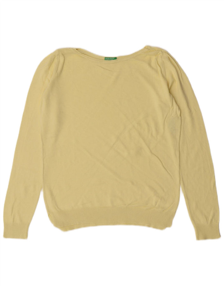 Suéter feminino Benetton com gola canoa UK 12 médio algodão amarelo clássico
