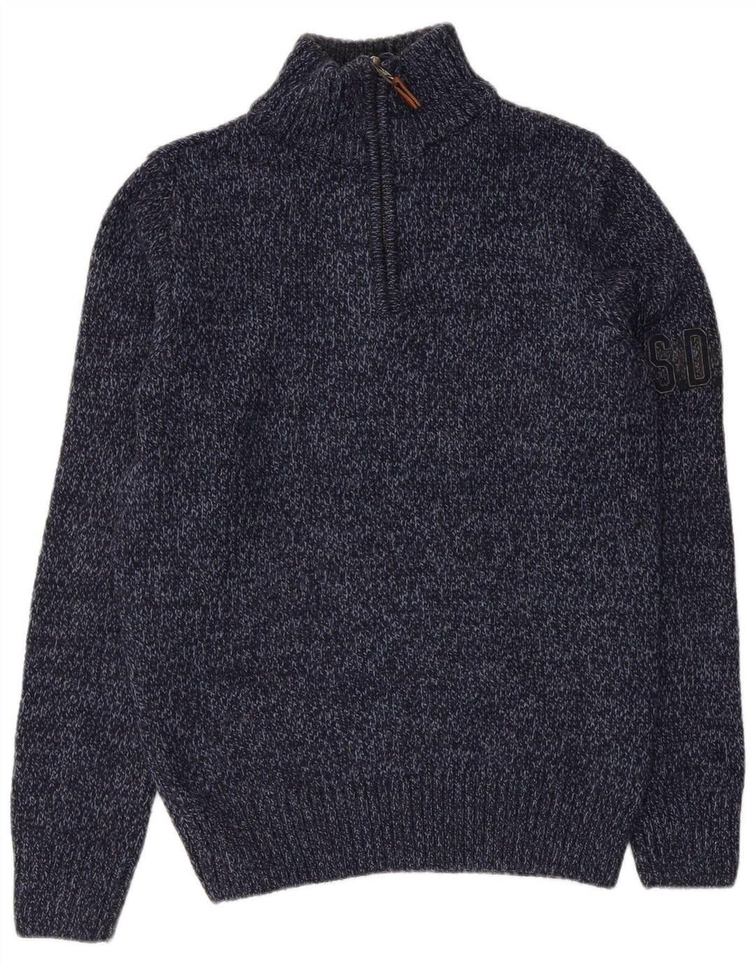 Suéter feminino Superdry com gola e zíper UK 14 médio azul marinho manchado
