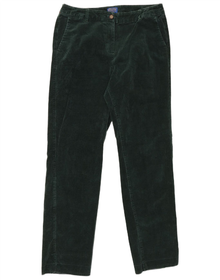 Calça feminina de veludo cotelê Pendleton US 12 grande W32 L31 algodão verde