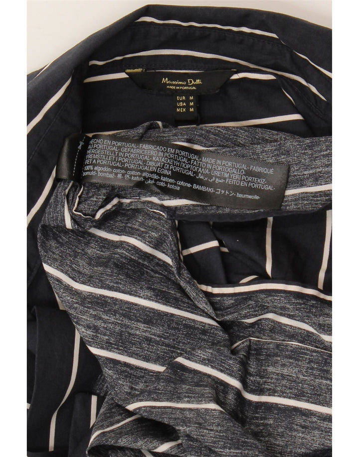 Cardigan feminino MASSIMO DUTTI UK 14 algodão listrado azul marinho médio