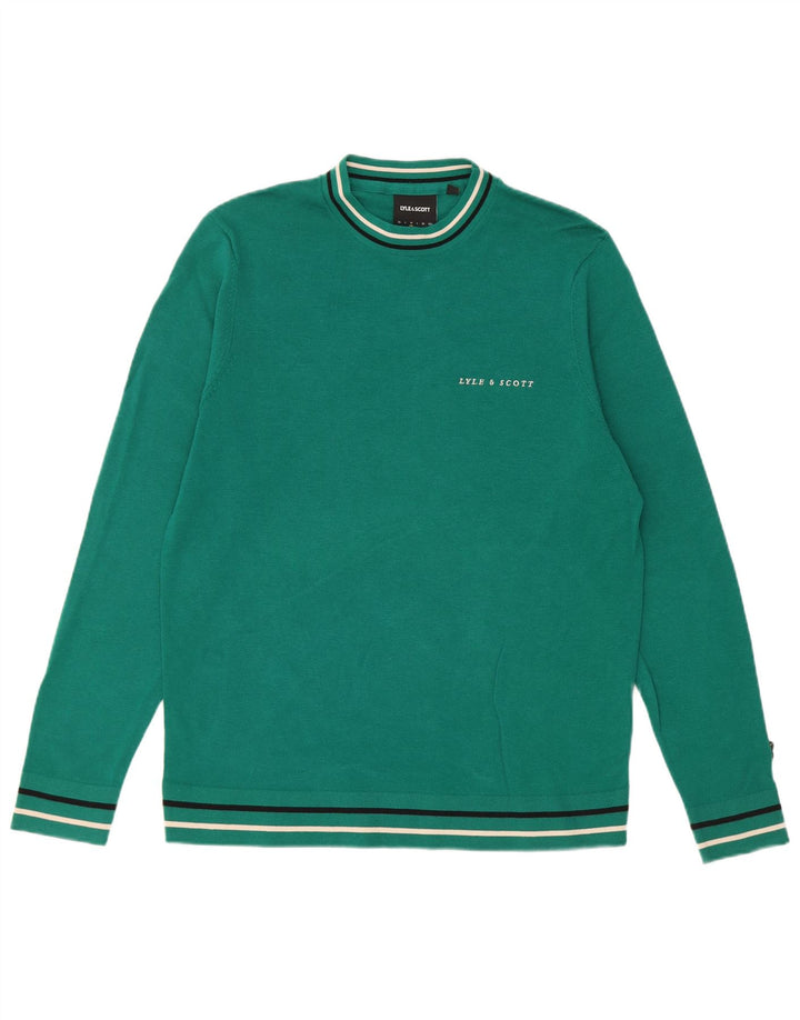 Suéter masculino Lyle & Scott com ajuste regular e gola redonda, algodão verde médio