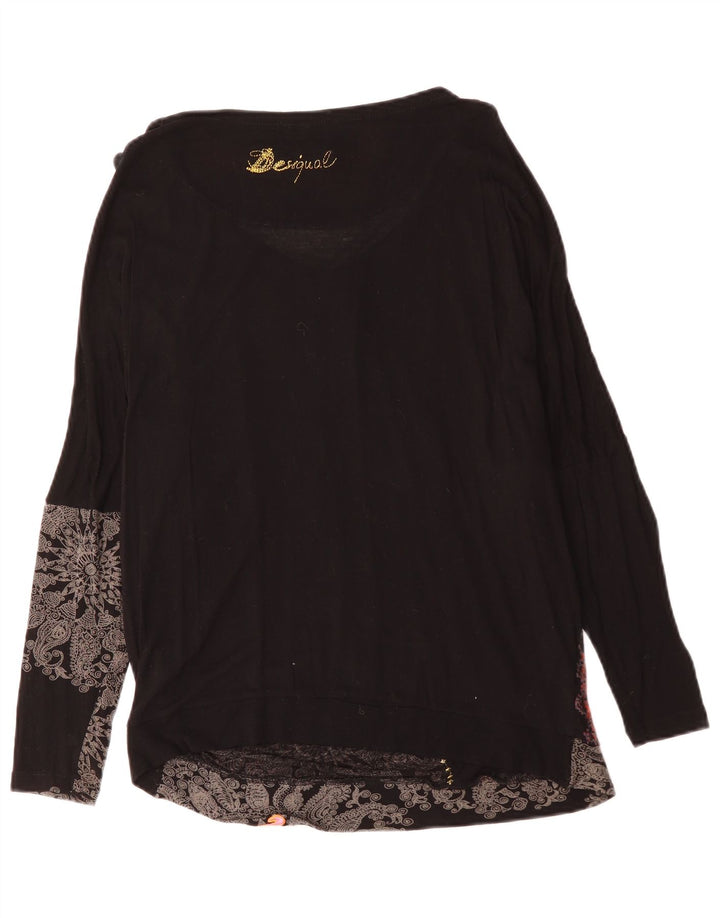Desigual Top gráfico feminino oversized manga comprida Reino Unido 16 grande preto floral