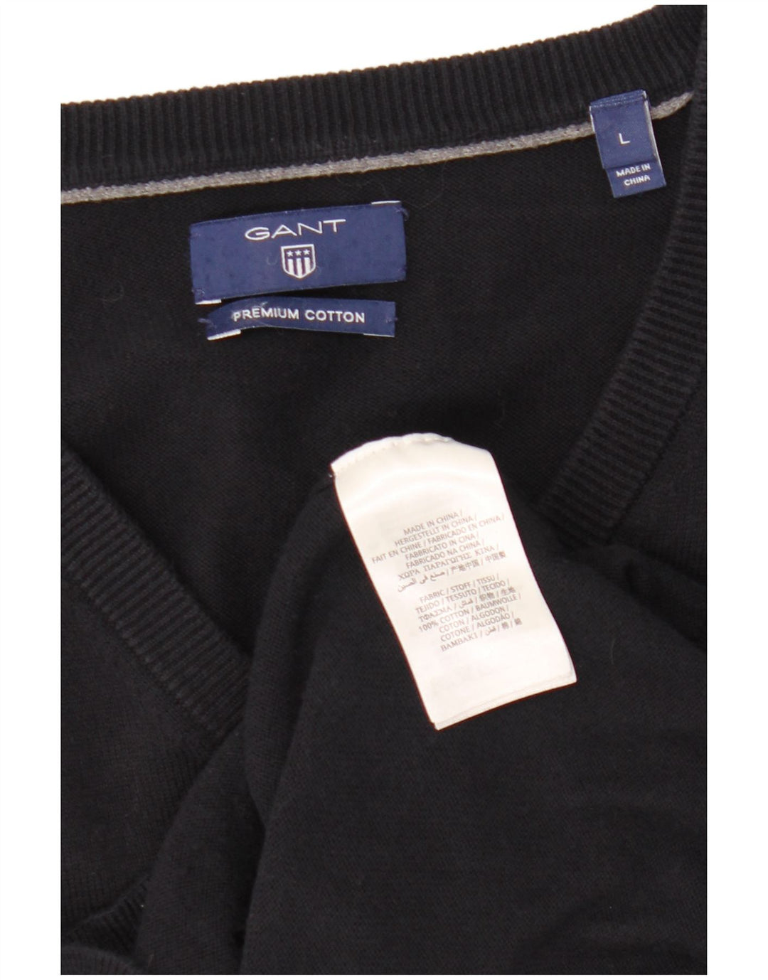 Suéter masculino Gant com decote em V grande algodão azul marinho