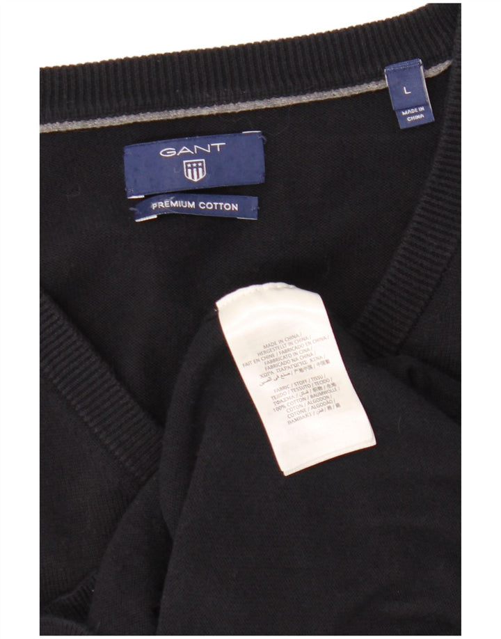 Suéter masculino Gant com decote em V grande algodão azul marinho