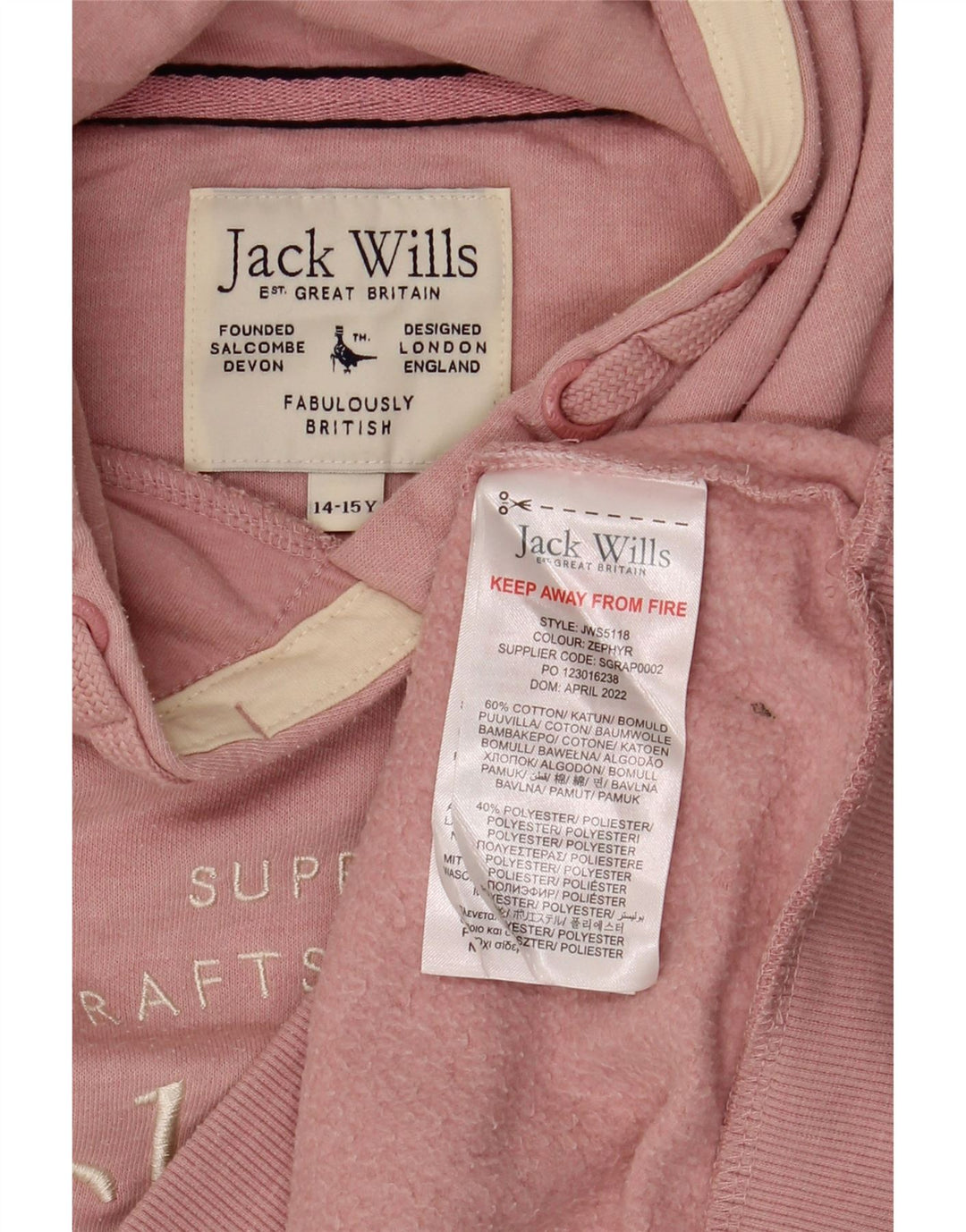 JACK WILLS Suéter gráfico feminino com capuz 14-15 anos algodão rosa