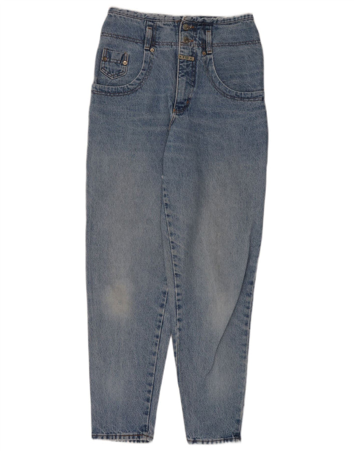 Jeans cônicos femininos vintage médio W28 L29 algodão azul