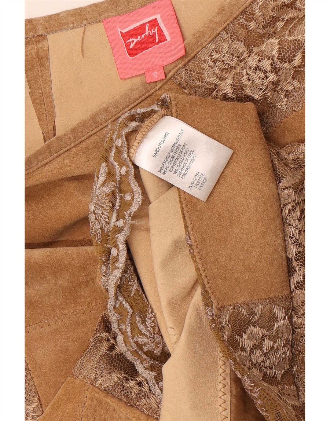 Saia feminina de camurça Derby pequena W28 couro patchwork bege