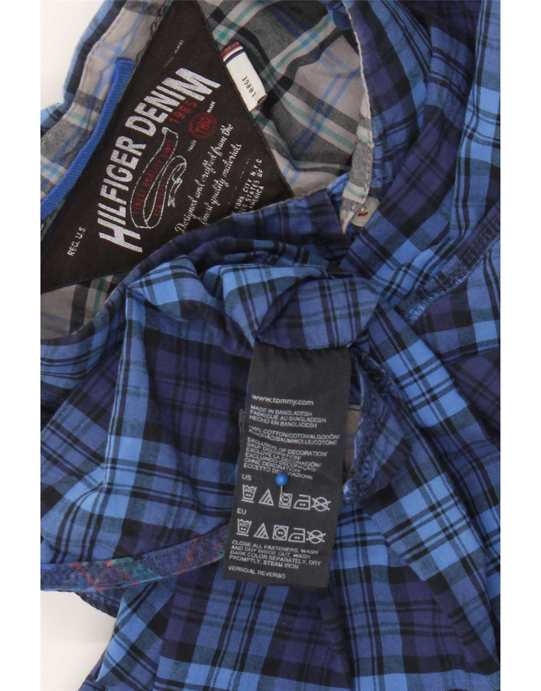 Camisa masculina Tommy Hilfiger grande algodão xadrez azul