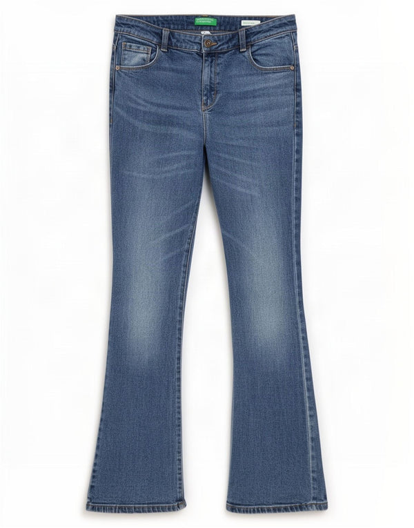 Benetton Meninas Bonnie Flared Jeans 13-14 Anos 3XL W28 L79 Azul Algodão