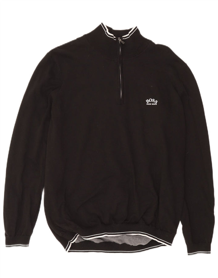 Suéter masculino Hugo Boss com zíper e gola 2XL de algodão preto