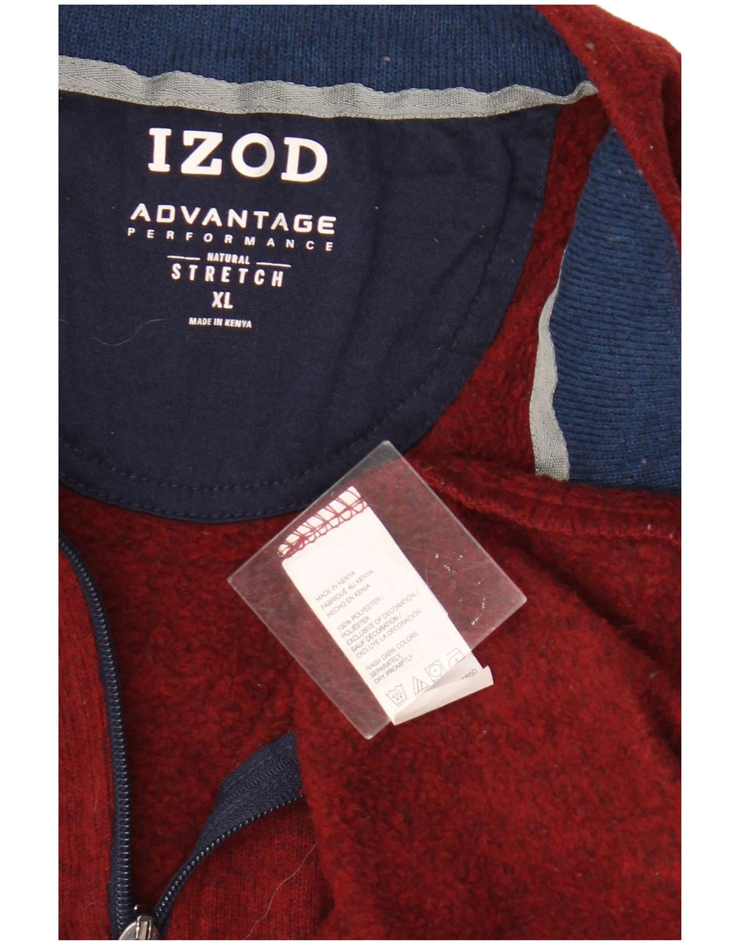 Suéter masculino Izod com zíper e gola XL em poliéster manchado vermelho