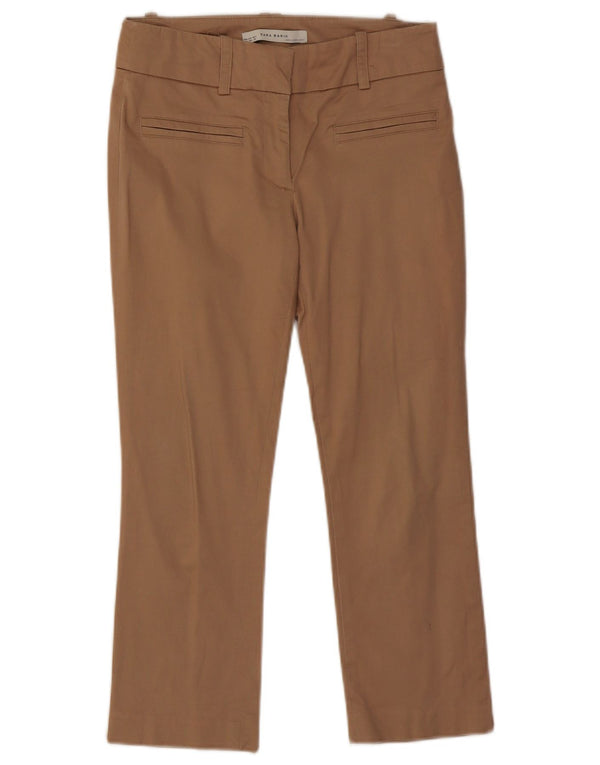 Calça feminina reta casual Zara EU 36 XS W26 L23 algodão bege