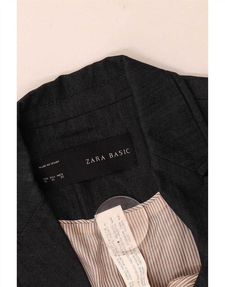 Jaqueta blazer feminina Zara com 1 botão Reino Unido 18 XL azul marinho algodão