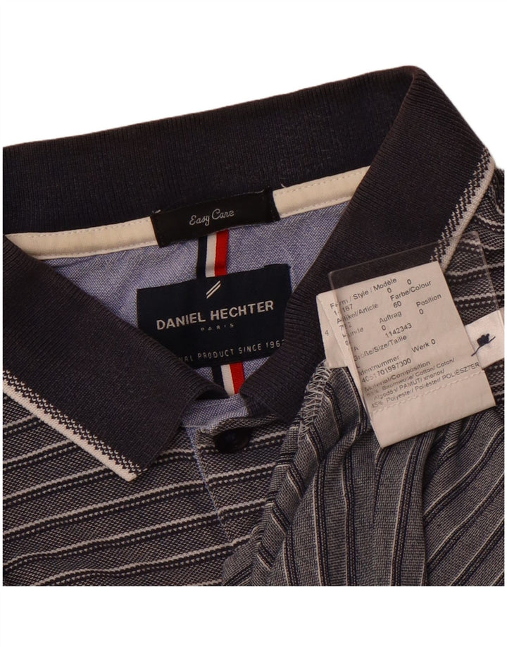 DANIEL HECHTER Camisa polo masculina Easy Care grande algodão listrado cinza