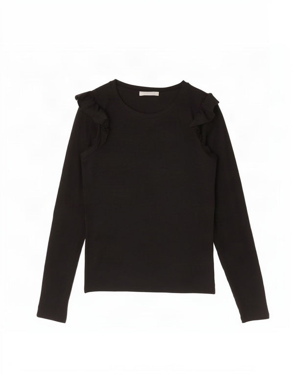 Zara Womens Trafaluc Top Manga Longa Reino Unido 12 Médio Preto