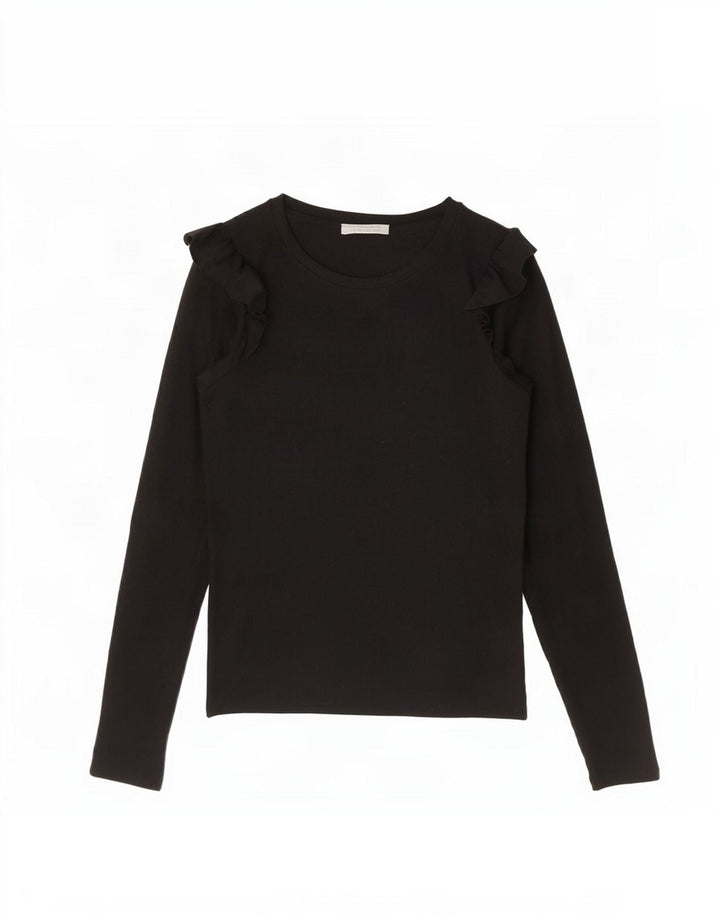 Zara Womens Trafaluc Top Manga Longa Reino Unido 12 Médio Preto