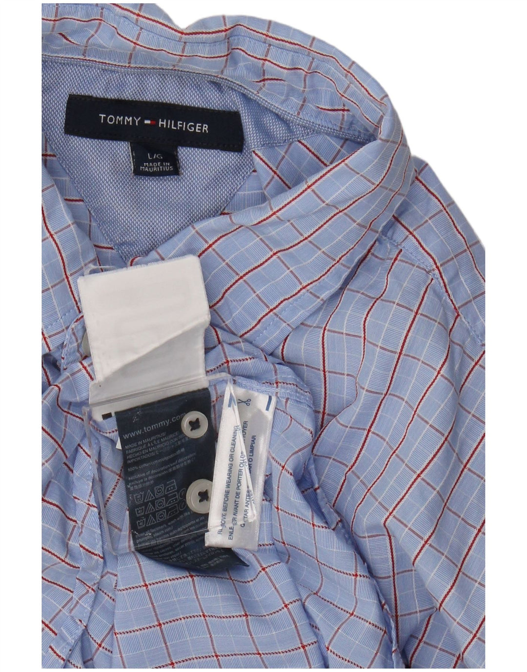 Camisa masculina Tommy Hilfiger grande algodão xadrez azul