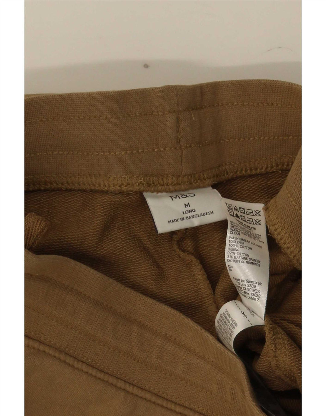 Calça de treino masculina Marks & Spencer de algodão marrom médio